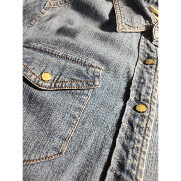 Faded Glory Ladies Denim Shirt Long Sleeve Pearl Snap Jean Shacket Medium 1665 - Picture 4 of 7
